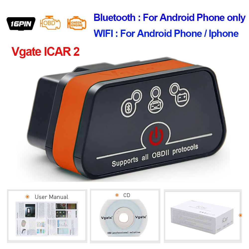 Vgate iCar2 obd2 bluetooth scanner ELM327 V2.2 obd 2 wifi icar 2 car tools elm 327 for android/PC/IOS code reader free shipping