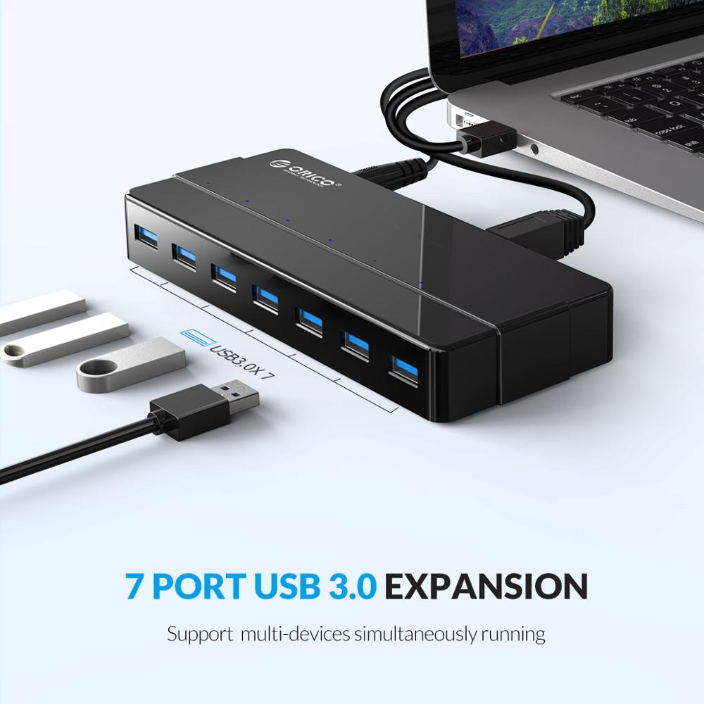 ORICO USB HUB 7/4 Port USB3.0 Desktop HUB with 12V Power Adapter USB Splitter For Computer Accessories