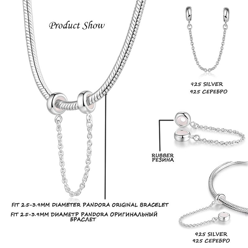 10pcs/Lot GW Stopper Safety Chain Charm Silver Clips Beads Rubber Stopper Fit European Original Bracelet DIY Jewelry Making
