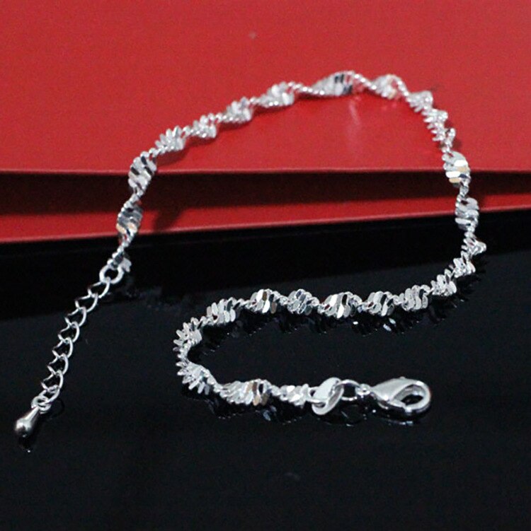 Hot Sale Sexy Beach Wave Bones Anklets Foot Chain S925 Stamp Silver Plated Foot Anklet Bracelet for Fashion Women Jewelry