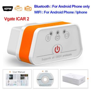 Vgate iCar2 obd2 bluetooth scanner ELM327 V2.2 obd 2 wifi icar 2 car tools elm 327 for android/PC/IOS code reader free shipping