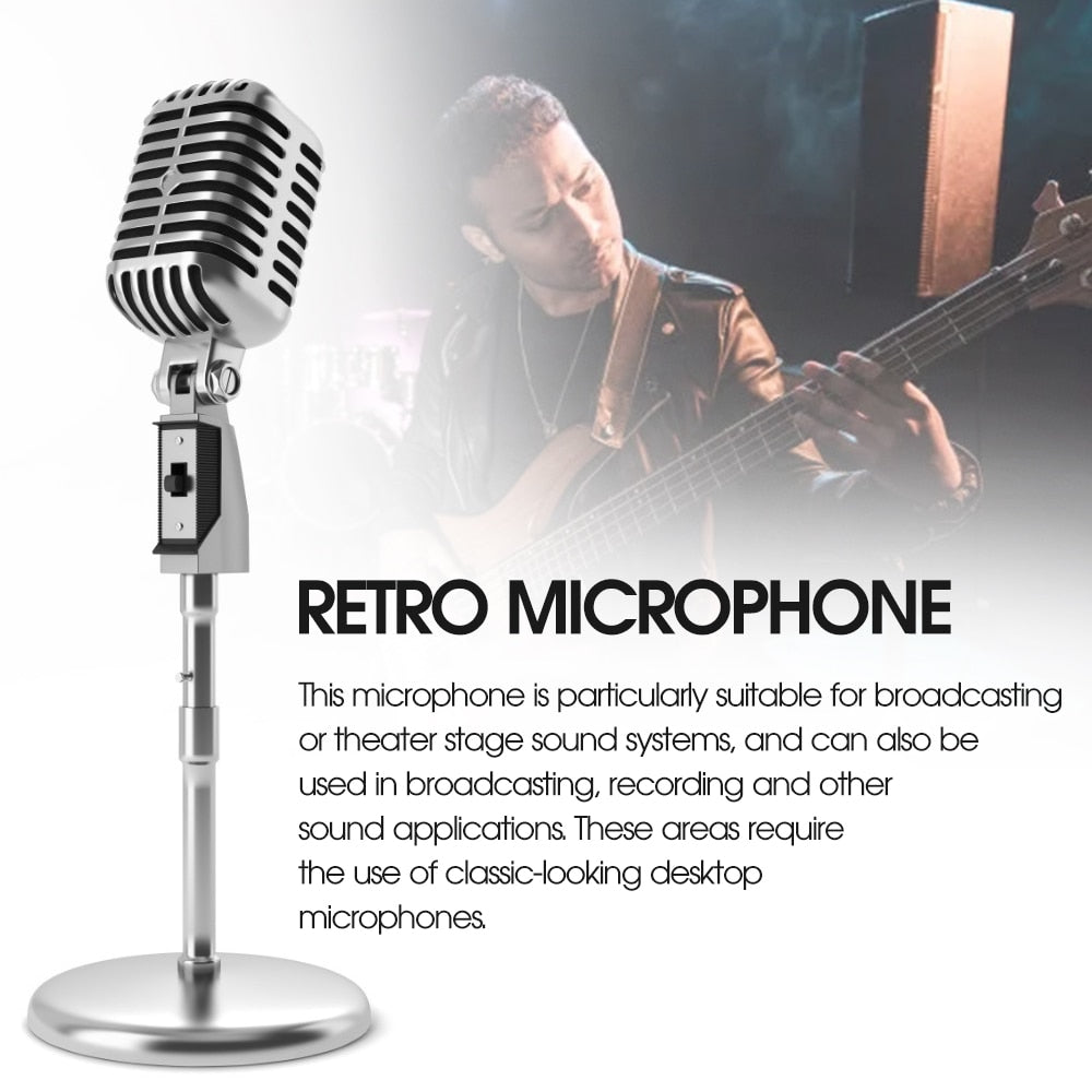 Vintage Style Microphone for SHURE Simulation Classic Retro Dynamic Vocal Mic Universal Stand for Live Performance Karaoke