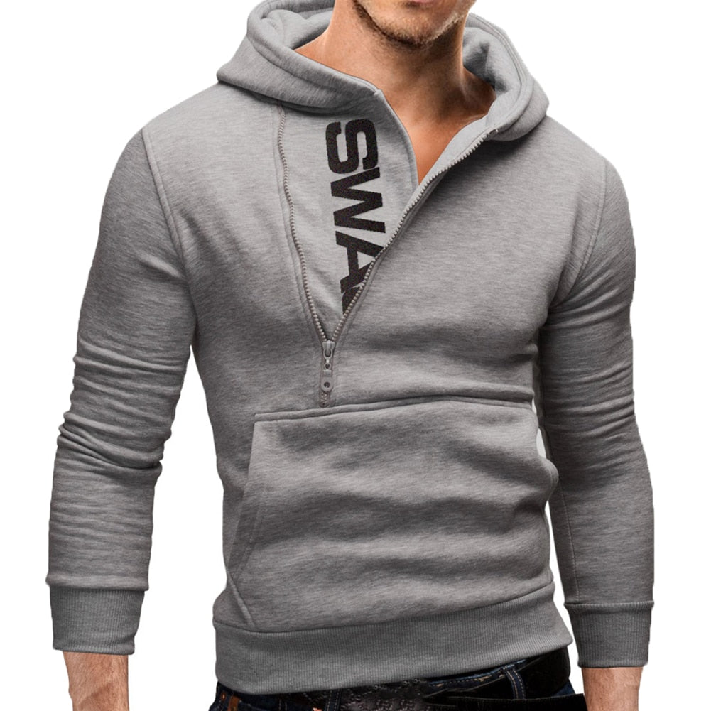 2021 New Fashion Men&#39;s Sports Hooded Sweatshirt Plus Size Slant Zipper Letter Hoodies Long Sleeve Casual Autumn Male Clothing