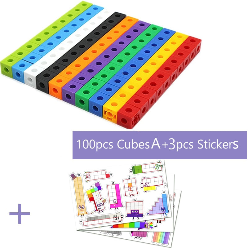 100pcs Numberblocks Multilink Linking Counting Cubes Snap Blocks Teaching Mathematics Toys Stickers Educational Gift for Kids