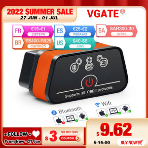 Vgate iCar2 obd2 bluetooth scanner ELM327 V2.2 obd 2 wifi icar 2 car tools elm 327 for android/PC/IOS code reader free shipping